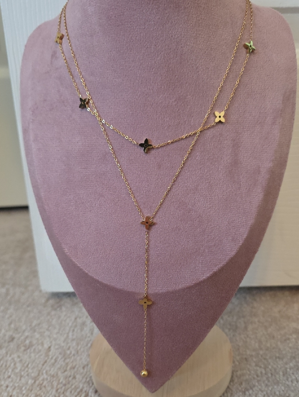 NWT Gold Layered Floral Lariat Necklace - Women Jewelry Floral Motifs